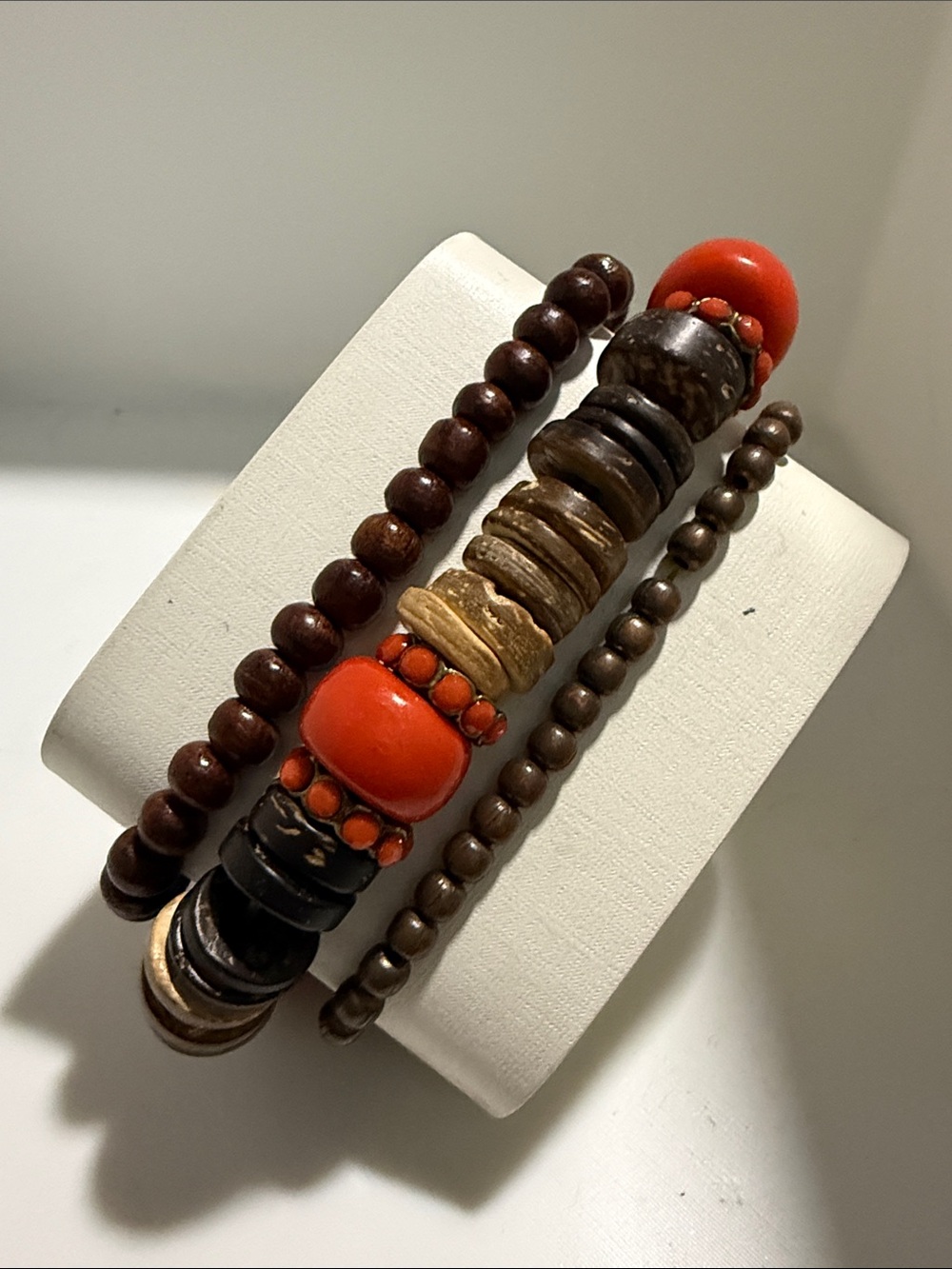 3 Boho Multi-Strand Beaded Bracelets with orange Accent